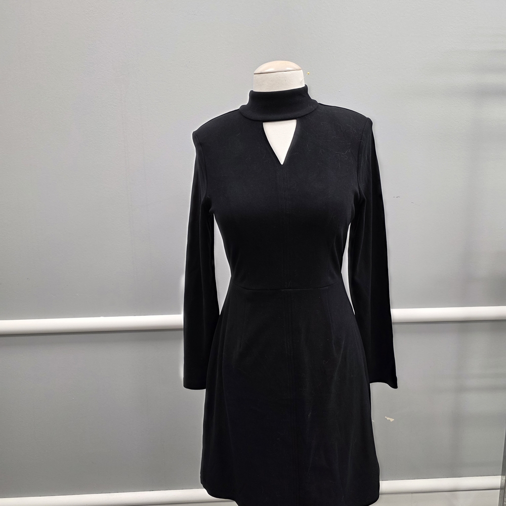 CAbi Black Long Sleeve Dress with Keyhole Neckline